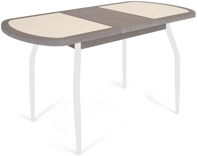 Кухонный раздвижной стол Будапешт-мини ПЛ (ноги белые, плитка бежевая/серый камень) в Грозном - изображение 2