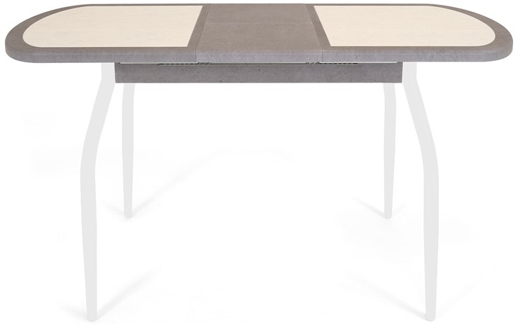Кухонный раздвижной стол Будапешт-мини ПЛ (ноги белые, плитка бежевая/серый камень) в Грозном - изображение 3