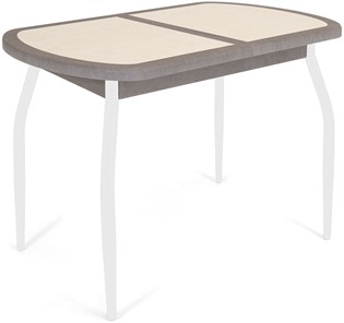 Кухонный раздвижной стол Будапешт-мини ПЛ (ноги белые, плитка бежевая/серый камень) в Грозном - предосмотр
