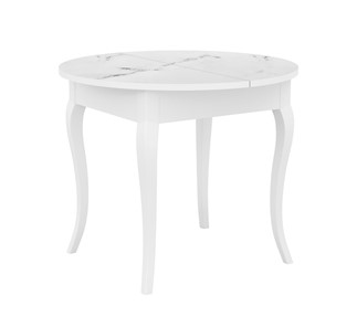 Кухонный раскладной стол Dikline MR100 Белый/стекло белое мрамор сатин/ножки MC белые в Грозном