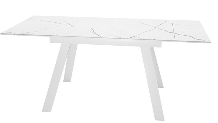 Обеденный раздвижной стол DikLine SKM140 Керамика Белый мрамор/подстолье белое/опоры белые (2 уп.) в Грозном - изображение 1