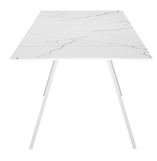 Обеденный раздвижной стол DikLine SKM140 Керамика Белый мрамор/подстолье белое/опоры белые (2 уп.) в Грозном - изображение 4
