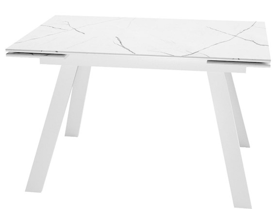 Обеденный раздвижной стол DikLine SKM140 Керамика Белый мрамор/подстолье белое/опоры белые (2 уп.) в Грозном - изображение