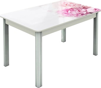 Кухонный стол раскладной Гамбург исп.2 ноги метал. крашеные №23, Фотопечать (Цветы №49) в Грозном
