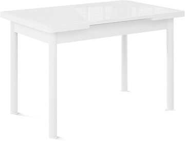Кухонный раскладной стол Милан-1 EVO, ноги металлические белые, стекло белое/серый в Грозном