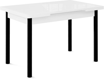 Кухонный раздвижной стол Милан-1 EVO, ноги металлические черные, стекло белое/серый в Грозном