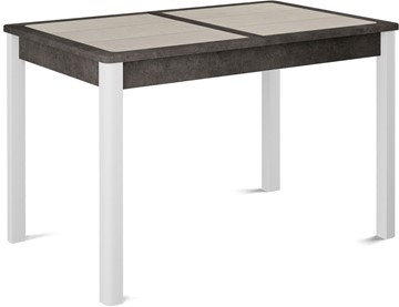 Кухонный раскладной стол Ницца-2 ПЛ (ноги белые, плитка бежевая/серый камень) в Грозном - предосмотр