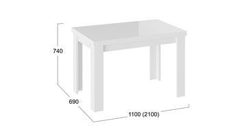 Кухонный стол раздвижной Норман тип 1, цвет Белый/Стекло белый глянец в Грозном - предосмотр 2