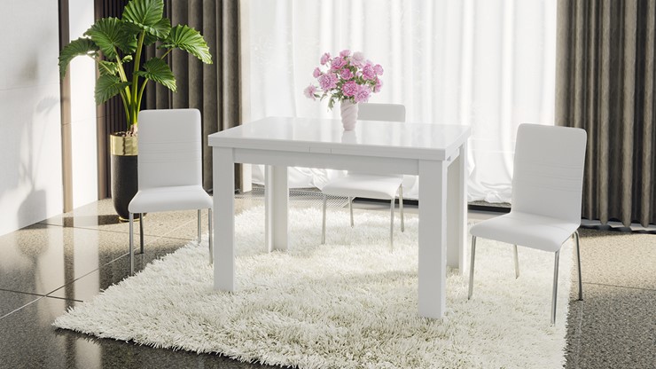 Кухонный стол раздвижной Норман тип 1, цвет Белый/Стекло белый глянец в Грозном - изображение 4