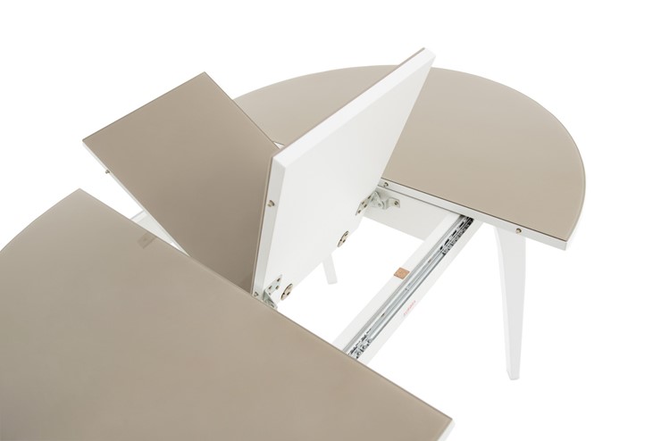 Кухонный стол раскладной Ривьера исп. круг хром №5 (стекло белое/черный) в Грозном - изображение 5