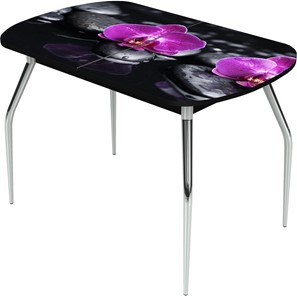 Кухонный раздвижной стол Ривьера исп.1 ноги метал. крашеные №24 Фотопечать (Цветы №14) в Грозном