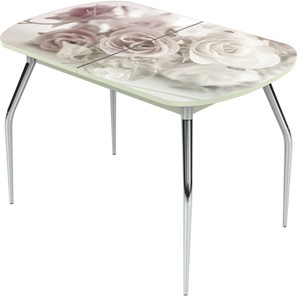 Раздвижной стол Ривьера исп.2 ноги метал. крашеные №24 Фотопечать (Цветы №41) в Грозном