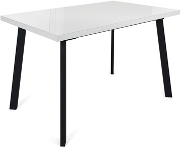 Кухонный стол раздвижной Сальвадор-1G (ноги черные, стекло cristal/белый цемент) в Грозном