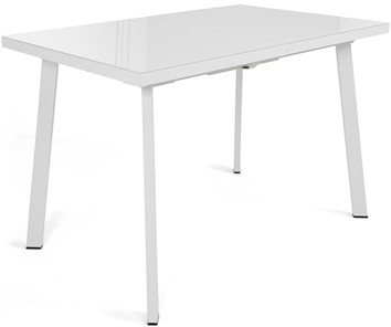 Кухонный раскладной стол Сальвадор-1G (ноги белые, стекло cristal/белый цемент) в Грозном - предосмотр