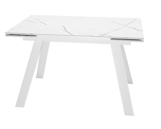 Стол раздвижной SKL 140, керамика белый мрамор/подстолье белое/ножки белые в Грозном - изображение