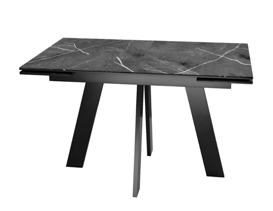 Стол раздвижной SKM 120, керамика черный мрамор/подстолье черное/ножки черные в Грозном - изображение