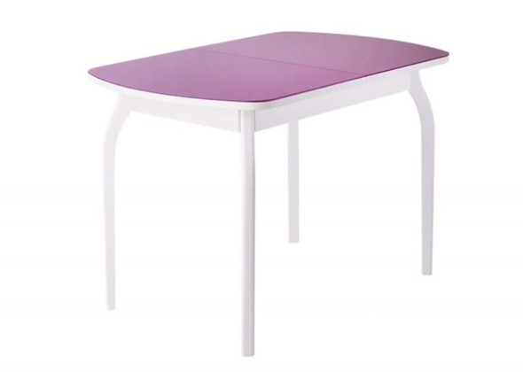 Раздвижной стол ПГ-мини, матовое фиолетовое стекло, ноги гнутые массив белый в Грозном - изображение