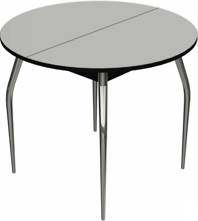 Кухонный стол раскладной Ривьера исп. круг хром №5 (стекло белое/черный) в Грозном - изображение