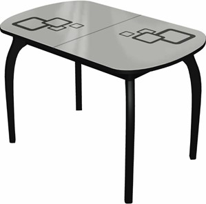 Кухонный раздвижной стол Ривьера мини дерево №1, Рисунок квадро (стекло белое/черный/черный) в Грозном