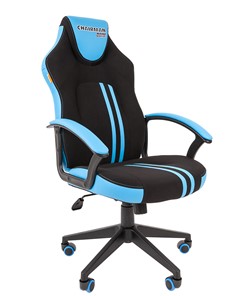 Кресло игровое CHAIRMAN GAME 26  Экокожа - Ткань стандарт. Черный/голубой в Грозном