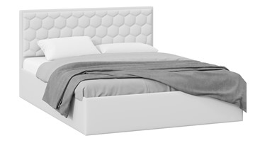 Кровать двуспальная с подъемным механизмом Порто (Экокожа белая Polo) без заглушины в Грозном