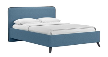 Кровать с механизмом полуторная Миа, 140 Bravo blue (светло-синий) / кант Лайт 10 Велюр (коричневый) + кроватное дно в Грозном
