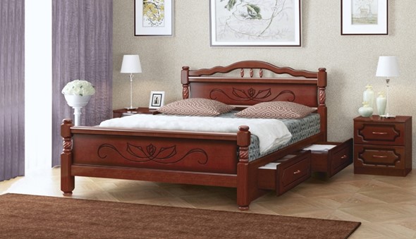 Кровать с выкатными ящиками Карина-5 (Орех) 90х200 в Грозном - изображение