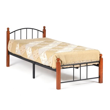 Кровать AT-915 дерево гевея/металл, 90*200 см (Single bed), красный дуб/черный в Грозном - изображение