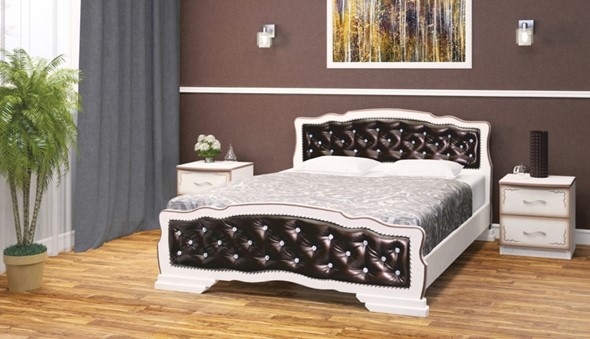 Кровать Карина-10 (Дуб Молочный, темная обивка) 140х200 в Грозном - изображение