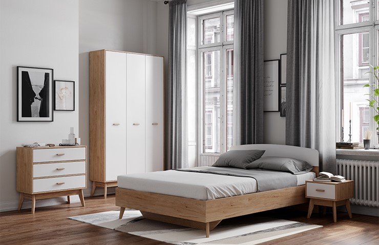 Модульная спальня Калгари Дуб натуральный светлый/Белый матовый в Грозном - изображение