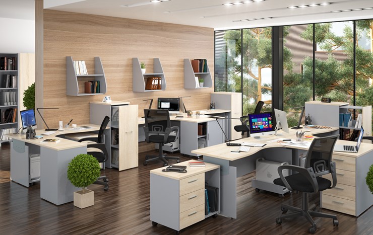 Комплект офисной мебели OFFIX-NEW для 4 сотрудников с двумя шкафами в Грозном - изображение 1