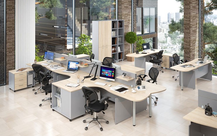 Комплект офисной мебели OFFIX-NEW для 4 сотрудников с двумя шкафами в Грозном - изображение