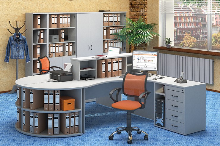 Офисный комплект мебели Moно-Люкс для 2 сотрудников с большим шкафом и тумбами в Грозном - изображение