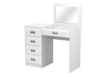 Косметический стол Como/Veda, с зеркалом, 4 ящика, левый, ЛДСП белый/экокожа белая в Грозном