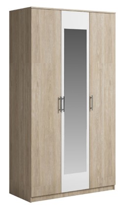 Шкаф 3 двери Светлана, с зеркалом, белый/дуб сонома в Грозном - изображение