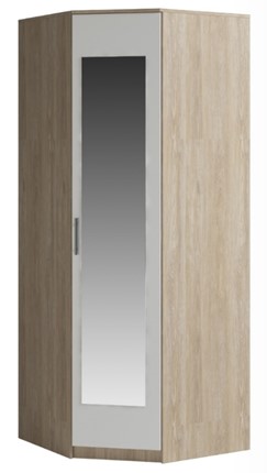 Распашной угловой шкаф Светлана, с зеркалом, белый/дуб сонома в Грозном - изображение