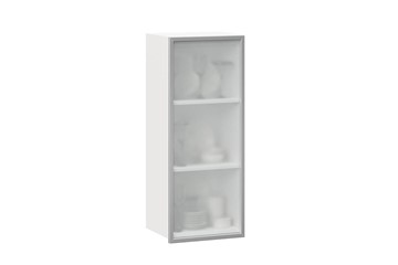 Шкаф кухонный высокий 400 Шервуд, со стеклом левый ЛД 281.421.000.121, белый/серый в Грозном