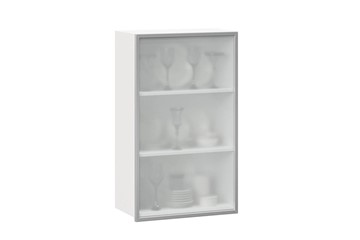 Кухонный высокий шкаф 600, Шервуд, со стеклом левый, ЛД 281.451.000.126, белый/серый в Грозном