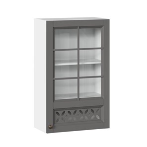 Шкаф на кухню Амели-3 600 высокий со стеклом ЛД 299.450.000.046, Белый/Оникс серый в Грозном