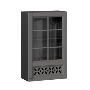 Шкаф кухонный Амели-3 600 высокий со стеклом ЛД 299.450.000.048, Черный/Оникс серый в Грозном