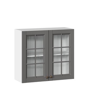 Навесной кухонный шкаф Амели-3 800 со стеклом ЛД 299.360.000.034, Белый/Оникс серый в Грозном