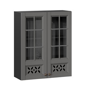 Кухонный шкаф Амели-3 800 высокий со стеклом ЛД 299.460.000.052, Черный/Оникс серый в Грозном