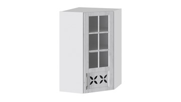 Кухонный навесной шкаф Прованс (Белый глянец/Санторини светлый) угловой со стеклом ВУ45_96-(40)_1ДРДс(R) в Грозном