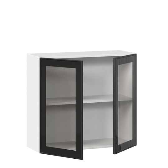 Настенный шкаф со стеклом 800 Индиго ЛД 298.360.000.023, Белый/Чёрный в Грозном - изображение 1