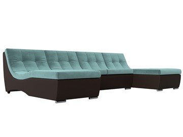 Большой П-образный диван Монреаль, Бирюзовый\Коричневый (Велюр\Экокожа) в Грозном - предосмотр