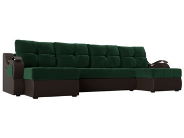 П-образный диван Меркурий П, Зеленый\Коричневый (Велюр\Экокожа) в Грозном