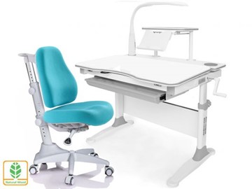Растущая парта + стул Mealux EVO Evo-30 G (арт. Evo-30 G + Y-528 KBL)/(стол+полка+кресло+чехол+лампа)/белая столешница (дерево), цвет пластика серый в Грозном