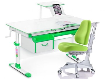 Комплект растущая парта + стул Mealux EVO Evo-40 Z (арт. Evo-40 Z + Y-528 KZ) / (стол+полка+кресло+чехол)/ белая столешница / цвет пластика зеленый в Грозном