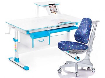 Комплект растущая парта + стул Mealux Mealux EVO Evo-40 BL (арт. Evo-40 BL + Y-528 F) / (стол+полка+кресло) / белая столешница / цвет пластика голубой в Грозном