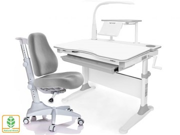 Растущая парта + стул Mealux EVO Evo-30 G (арт. Evo-30 G + Y-528 G) (дерево)/(стол+полка+кресло+чехол+лампа)/ белая столешница (дерево), цвет пластика серый в Грозном